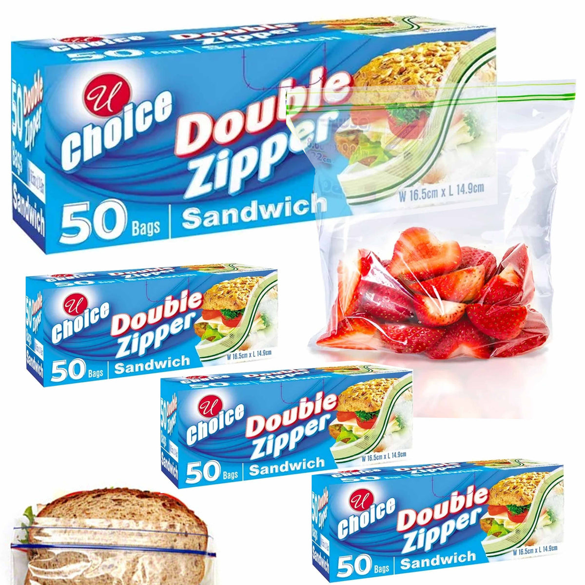 100 Ct Press Seal Sandwich Bags Poly Zip Baggies Lunch Snack School Food  Storage 