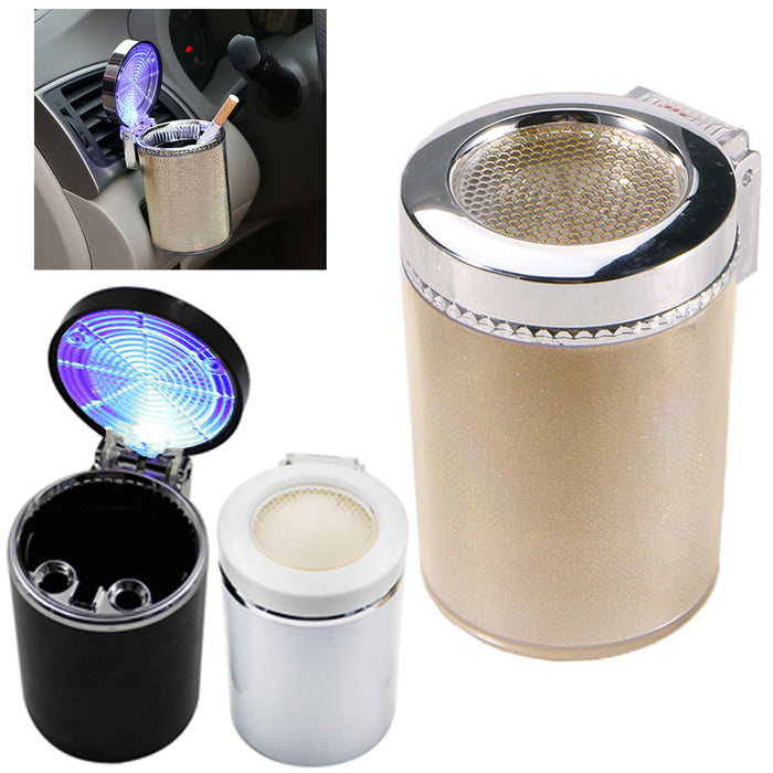 2 Pc Ashtray LED Light Butt Bucket Portable Ash Holder Auto Car Ashes Cup Smoke