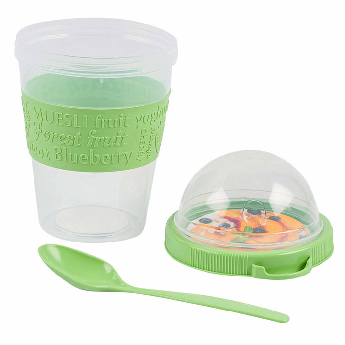 1 Yogurt Cereal Snack Container Cup Lid w/ Spoon Travel To Go Fruit Parfait 20oz