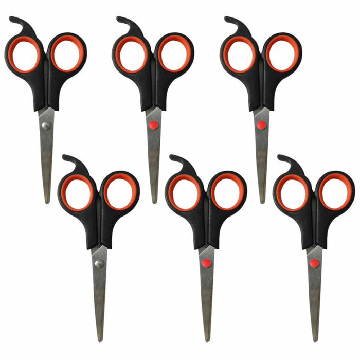 6 x Scissors Multi Purpose Set 5.5" Soft Grip Cutting Shears Office School Craft