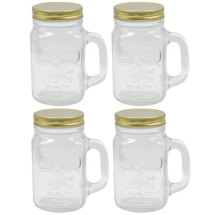 4 Mason Jar With Handle Mug Rustic Bridal Wedding Drinking Clear Glass 16oz  New