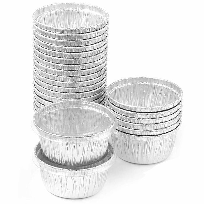KitchenDance Disposable Silver Aluminum Foil Mini Ramekin Cup - 2 Ounces  Round Heavy Duty Aluminum Pans for Baking, Storing, Preparing Food - Oven