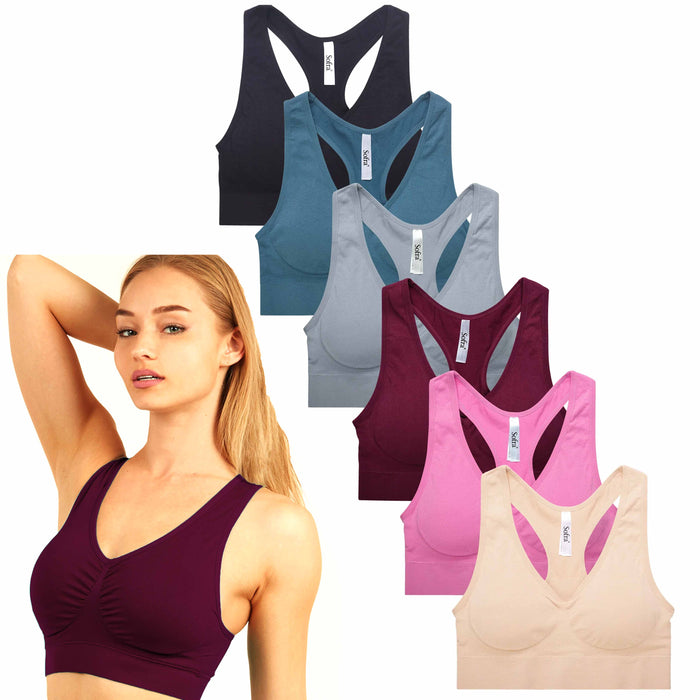 3 Pack Womens Sports Bra Racerback Seamless Padded Workout Support Yoga Gym Top