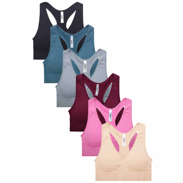 3 Pack Womens Sports Bra Racerback Seamless Padded Workout Support Yoga Gym Top